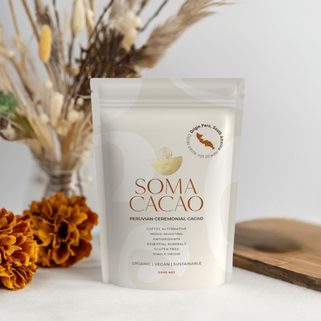 Peruvian Ceremonial Cacao product package featuring organic and sustainable cacao sourced from Asháninka Nation farmers.